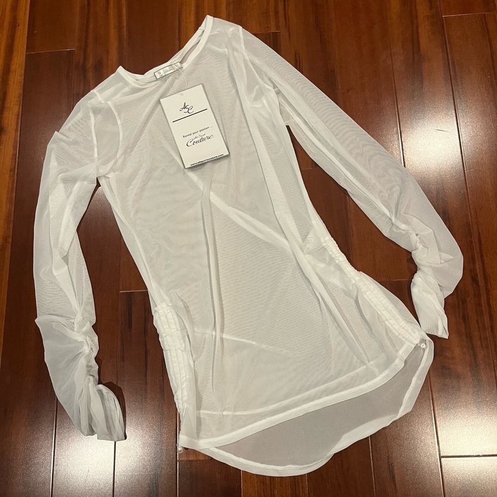 NFL Couture Sheer White Long Sleeve Top Mesh Athletic Festival New NWT Small